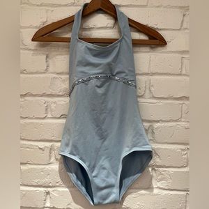 Light blue leotard with silver and blue bedazzle - used